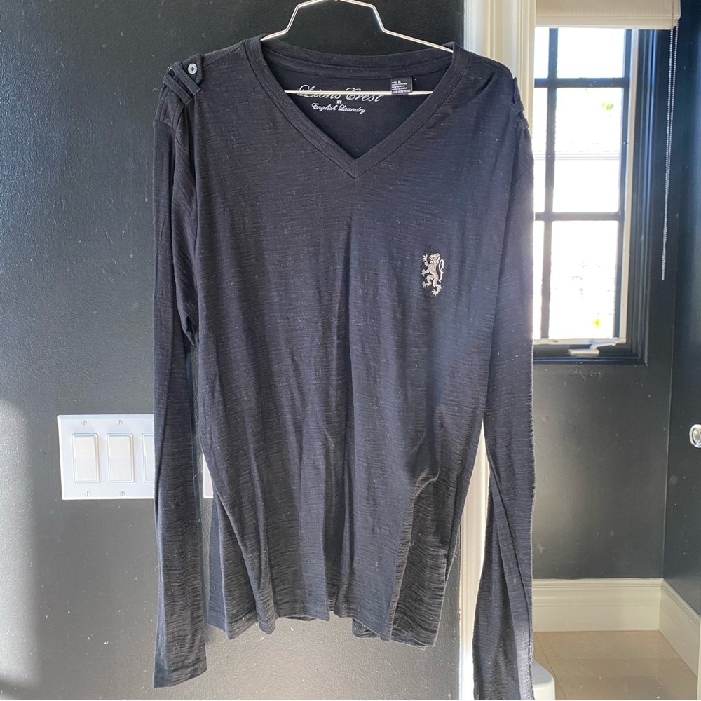 English Laundry Black Long Sleeve V-Neck Shirt